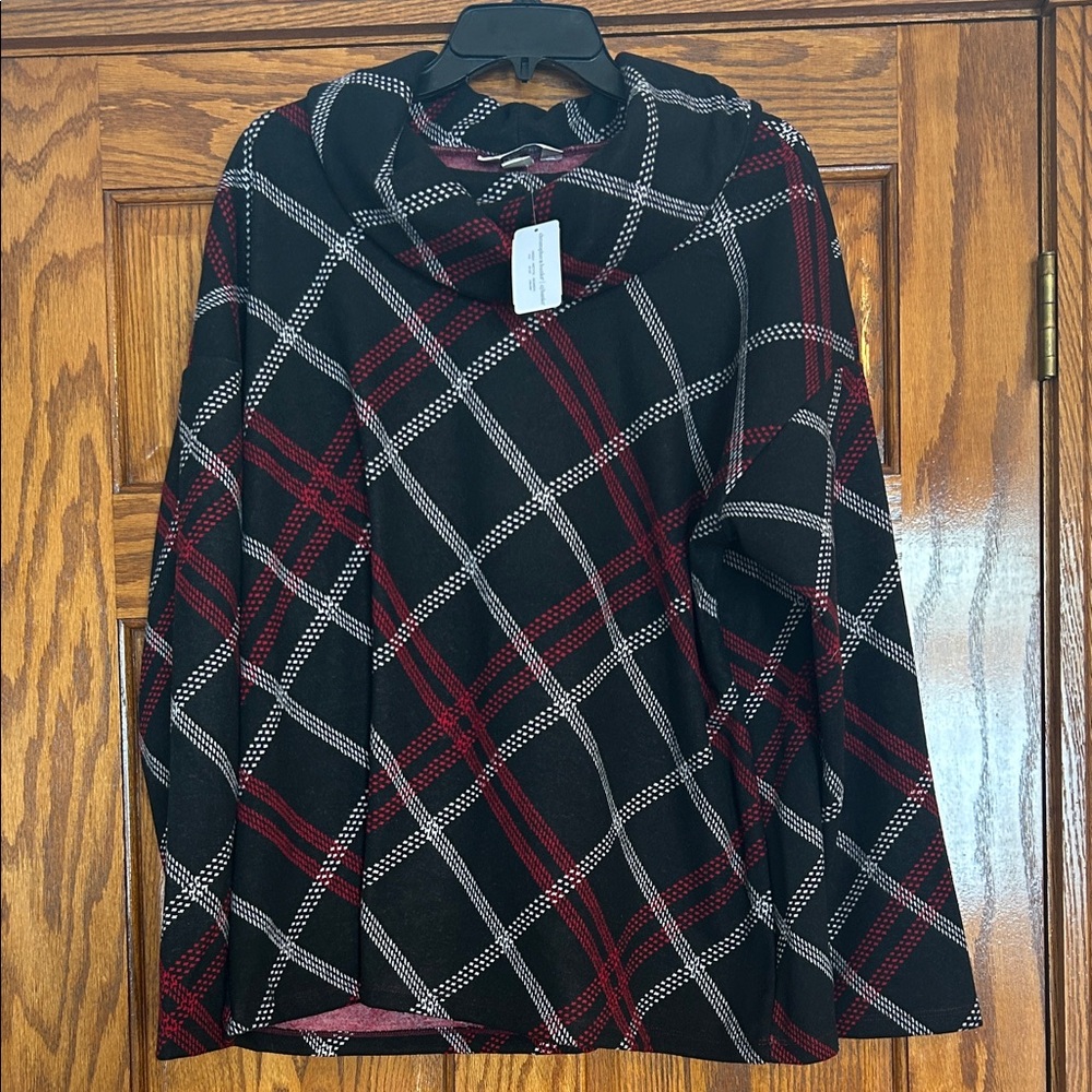 NWT Plaid Cowl Neck Sweater Size XL